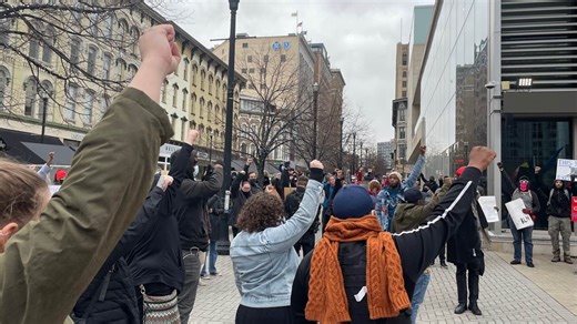 Community activists march through downtown Grand Rapids, calling for justice for Patrick Lyoya