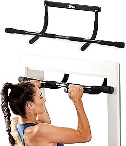 SPRI Pull Up Bar - 8-Grip and 12-Grip Door Frame Mounting Pull-Up Bar for Versatile Workouts - Rugged Steel Frame with Foam Handles - Supports 300 Pounds - Fits Door Frames Up to 32 in. Wide – Black