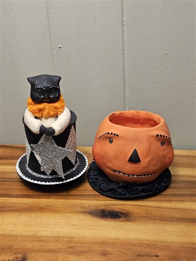 RARE Bethany Lowe Halloween Vintage Folk Art, Hand Painted Paper Mache Black Cat Magician Top Hat Pumpkin Candy Container - by Dee Forest - Etsy