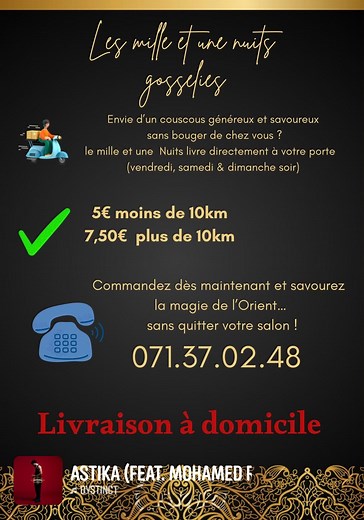 Tu sais pas quoi manger mais la faim se fait sentir? Fait toi livrer un bon couscous, un Tajine ou ce qui te donne envie.. notre carte se trouve sur www.les1001nuits.be N'hésitez pas à réserver vos plats 🤤🤤🤤 Un seul numéro 071 370248 A vos commandes 🥳🥳 | Les Mille et Une Nuits Gosselies