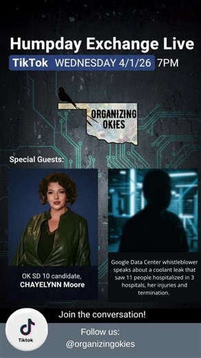 #greenscreen @Chaye Moore 4 OK SD10 2026 @okkuurritsmichael @lildoseofdebo @OklahomaDataCenterCorruption Join us as we discuss the Pryor, OK Data Center coolant leak, the workers injured and the consequences THEY suffered because of it. 4/1/26 7pm CST
