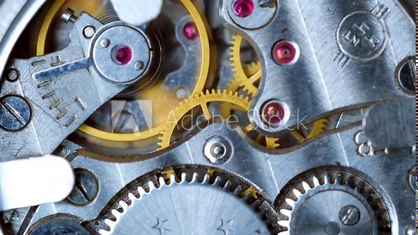 macro clockwork mechanism of an old Watch disassembled with cogwheels running slowly on silver steel hands gear movement working close up detail antique Pocket watch, Clock, Analog, Vintage,Mechanical