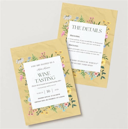 Spring Wine Tasting Invitation Template | Editable Canva Invitation | Printable Wine Party Invite | Garden Wine Night | Instant Download - Etsy