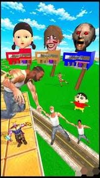 Franklin Found Granny, Kamla and Squid Doll Horror House In INDIAN BIKE DRIVING 3D#shorts #gta#devil
