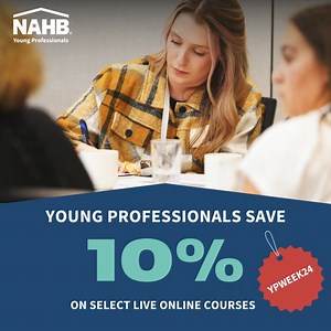 54 reactions | It’s YP Week! From Oct 21-25, Young Professional members can enjoy an extra 10% off select live online courses with code YPWEEK24, on top of the regular 10% member discount. Don’t miss out on this exclusive chance to learn and grow! ✨Redeem your discount at elearning.nahb.org/live-online-courses now. #YPWeek | National Association of Home Builders | Facebook