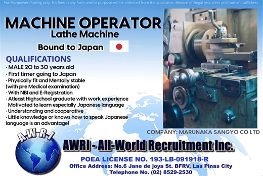 KONNICHIWA 👋🏼 WE ARE HIRING!! We are currently looking for a skilled LATHE MACHINE OPERATOR with experience in operating lathe machines. The ideal candidate should have a strong mechanical aptitude, an eye for detail, and a commitment to quality and safety. The Machine Operator will be responsible for setting up, operating, and maintaining lathe machines to produce precision parts and instruments. PLEASE PROVIDE VIDEOS and PHOTOS of you operating lathe machines 👍 If you’re interested or you k