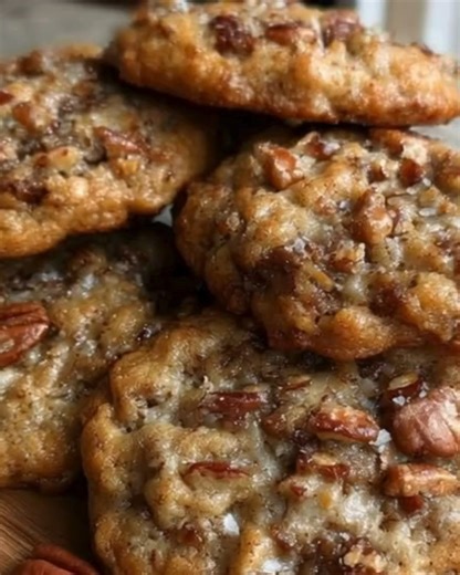 🍪 Bakery-Style Pecan Pie Oatmeal Cookies These cozy cookies bring together the rich, nutty sweetness of pecan pie and the hearty chew of oatmeal — the perfect balance of soft, crisp, and caramel-like flavor. Enjoy them warm with a cup of tea or share them fresh from the oven! 🤎 🥮 Main Ingredients 1 cup unsalted butter, softened 1 cup packed brown sugar ½ cup granulated sugar 2 large eggs 1 teaspoon vanilla extract 1½ cups all-purpose flour 1 teaspoon baking soda ½ teaspoon salt 3 cups old-fas