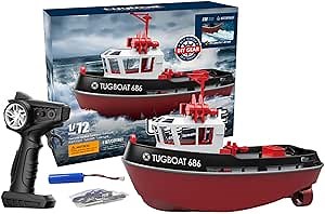 RC Boat, 1/72 2.4Ghz RC Tugboat for Pools and Lakes, High-Speed Remote Control Boat Ship with Low Battery Reminder Boats Water Toys - RTR Version (Black+Red)