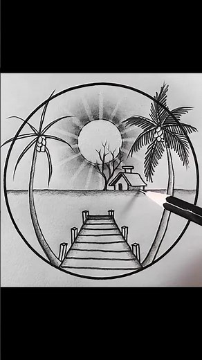 Mesmerizing Morning River Drawing in Circle | Relaxing Pencil Art Scenery ✏️📝