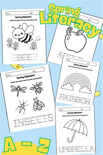Spring Literacy Worksheets for Kids | Alphabet Tracing & Early Reading Printable | Preschool and Kindergarten - Etsy Canada