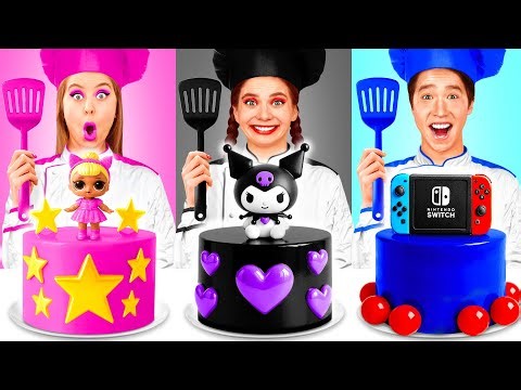 Pink VS Black VS Blue Color Cooking Challenge