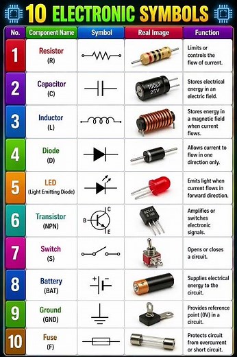 Top 10 Basic Electrical Components with Symbols & Real Images (Easy Learning Guide) #shorts