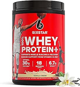 Six Star Whey Protein Powder Plus - Muscle Building & Recovery Formula with Whey Isolate Powder, BCAAs, 30g Protein, Immune Support - Post-Workout Supplement - Vanilla Cream, 1.8 lbs