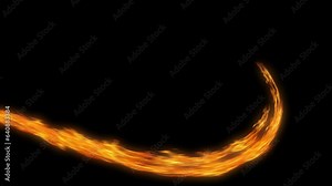 Streak or path made out of flames. You can used the Alpha Channel to composite the flames over your own footage or by using the Add or Screen mode in your editing software.