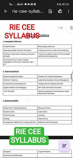 RIE CEE 2026 SYLLABUS #riecee2026 #cee#ncert