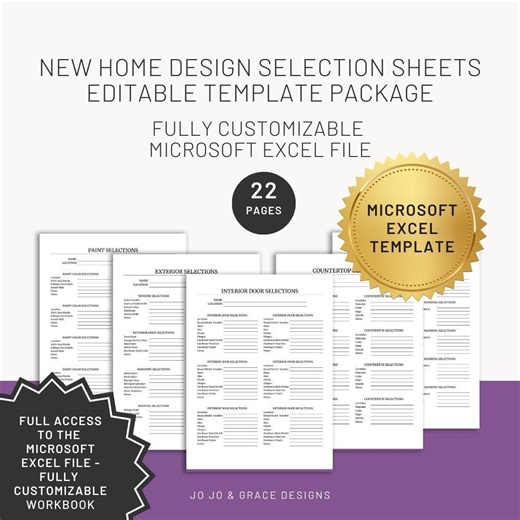 Home Design Selection Sheet: Excel Template for New Construction (digital Download - Etsy