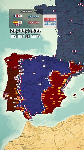 [Napoleonic Wars] Peninsular War Every Day (1807-1814) in 1 minute using map #napoleon #spain