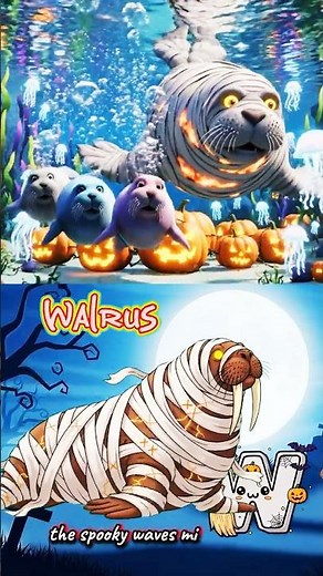 👻 ABC Halloween Song 🐮 Urial, Vulture, Walrus, Xerus & Zebu | Spooky Animal Sounds 🎶 Short