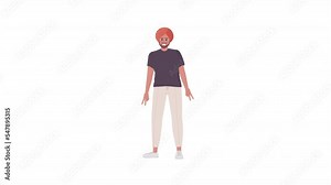Animated positive man character. Guy showing peace gestures. Full body flat person on white background with alpha channel transparency. Colorful cartoon style HD video footage for animation
