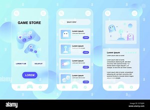Game store neumorphic elements kit for mobile app. Computer video game list, rating, joysticks, gaming industry. UI, UX, GUI screens set. Vector illustration of templates in glassmorphic design Stock Vector Image & Art - Alamy