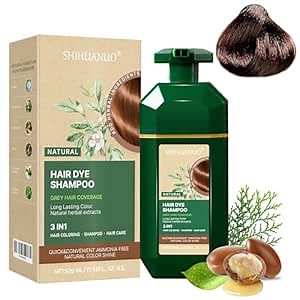 SHIHUANUO Hair Dye Shampoo 3 in 1 for Gray Hair Coverage, Herbal Ingredients Natural Shampoo Hair Dye for Women & Men/Ammonia-Free 520ml(Dark Brown)