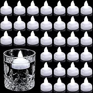 Honoson 36 Pack 1.6" Flameless Led Floating Candles Waterproof Tealights Battery Operated Flickering Floating Candles for Wedding Centerpieces Pool Bath Party Anniversary Spa Home Decor(White Light)