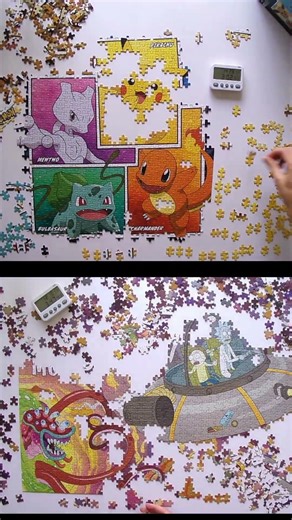 Pokémon vs Rick & Morty 🧩 | Split-Screen Puzzle Timelapse (Impact Merch)