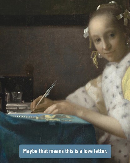Letters play a big part in six of Vermeer’s paintings, that’s a sixth of all his known works. For instance, in A Lady Writing, have you noticed the bass violin in the painting in the background? Our friends at the National Gallery of Art say that it’s a clue that the letter concerns matters of the heart…✍️ 💌 Step into the world of Vermeer and unravel the mystery of his life and all his masterpieces in our online experience ‘Closer to Vermeer’. 🚨 www.rijksmuseum.nl/en/johannes-vermeer/tour/jIJu