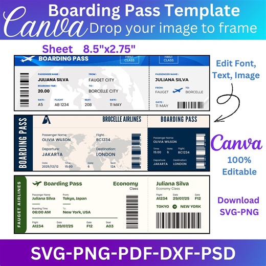 Editable Boarding Pass Template, Canva Editable Boarding Pass Surprise Trip Ticket, Airline Ticket Designs, DIY Boarding Ticket Digital - Etsy