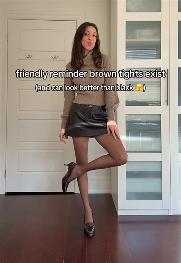 DO NOT sleep on brown tights lol!! I bought a pair this year and they’ve been a game changer for when the black just looks too harsh! The brown has a softer feel while still adding that darker look you might need for a balanced outfit! #stylingtips #outfitideas #fashioninspo #fashiontiktok