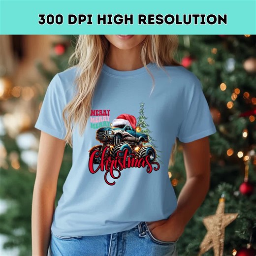 Christmas Monster Truck PNG, Santa Hat, Shirt Design (Digital Download)