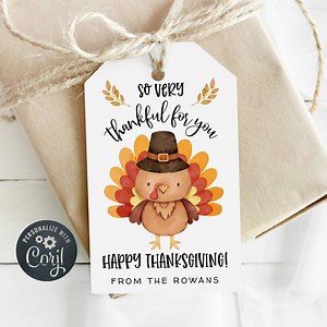 Printable Thanksgiving Gift Tag Template, Cute Turkey Favor Tags, Friendsgiving Tags, Editable Thankful for You Fall Tag, Instant Download - Etsy