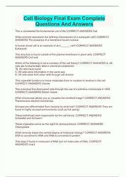 Cell Biology Final Exam Complete Questions And Answers