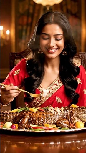 Beautiful Indian Woman Versus Giant Cooked Alligator!