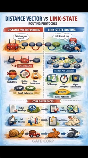 Distance Vector vs Link-State Routing Protocols. Check the comments for more details👇👇👇 | Gate Corp.