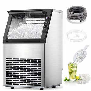Auseo 80Lbs/24H Commercial Ice Maker,Freestanding/Built-in Ice Maker Machine with 20 lb Storage Bin for Home, Restaurant,Stainless Steel