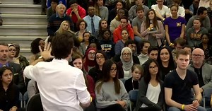 Watch: Justin Trudeau's Eye-Rolling 'Correction' After Woman Uses the Word 'Mankind'