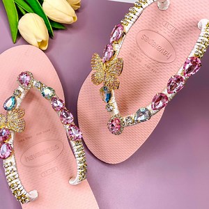 Flat Sandals for Spa, Rhinestone Flip Flops Havaiana for Women, Weddings Flipflops, Crystal Shoes, Bling Sandals, Luxury Flip Flops Havaiana - Etsy