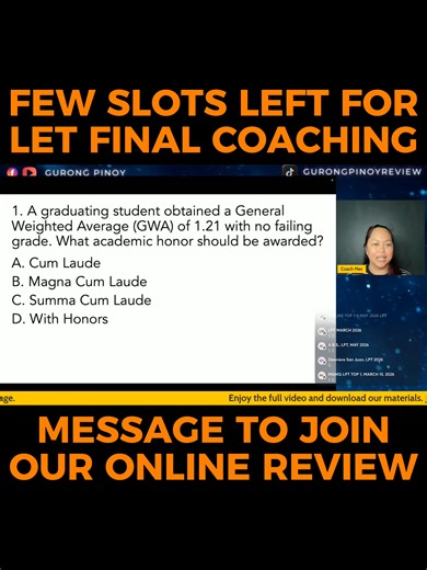 Final Coaching Slots for LET Review 2025 Available Now