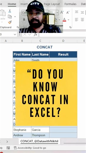 Excel CONCAT Trick 🔥 Combine First & Last Name Instantly #excelshorts#excelformula