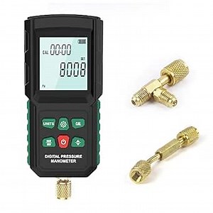 Digital Micron Vacuum Gauge - Portable Digital Vacuum Gauge w/13 units HVAC Micron Gauge Vacuum Tester of 7/16"-20UNF Interface & 1/4" SAE 0μm-20000μm Male Fitting Micron Meter Vacuum Tester