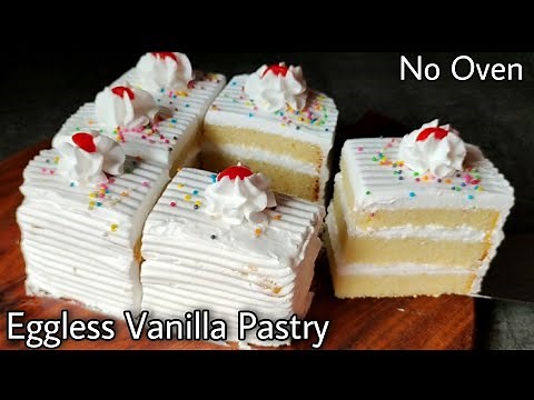 Vanilla Pastry Cake | Easy Eggless Soft Moist Spongy Cake Without Oven, Condensed milk, Curd, Butter