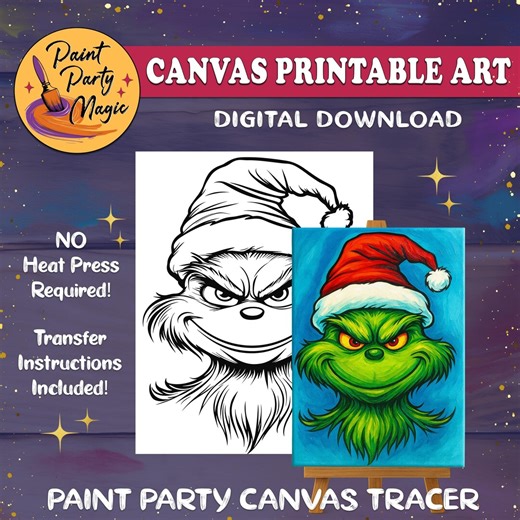Grinch DIY Paint Party Tracer Printable Download – Winter Holiday Template - Etsy