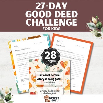 27-Day Good Deed Challenge for Kids, Kindness Activity, Gratitude Challenge