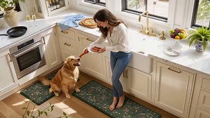 Anti Fatigue Kitchen Mats for Floor, Cushioned Kitchen Mat Set 2PCS | 17.3"x29"+17.3"x47", Botanical Pink Kitchen Rugs Non-Slip, Waterproof Ergonomic Standing Mats for Laundry, Office, Bar & Sink