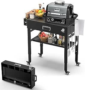 28" and 34" Upgrade Height & Quick-Fold Portable Grill Cart for Ninja Woodfire (OG700 Series), MO201 OO101 Pizza Oven, Blackstone 17"/22" Griddle – Outdoor Ninja Grill Stand with 4 Swivel Wheels