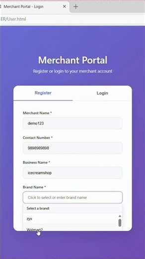 Merchant Portal UI Demo | Registration, Login & OTP Verification Flow