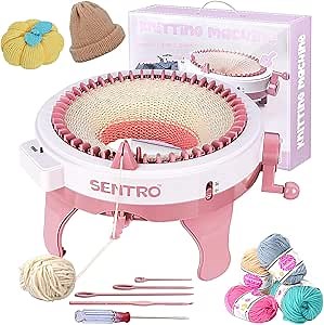 PureZoneA Knitting Machine, 48 Needles Smart Knitting Loom Machine with Row Counter, Knitting Rotating Double Knit Loom Machine Kit for Adults/Kids DIY Knit Scarf Hat Sock(Brown)