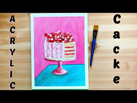 Acrylic Birthday Cake | How to Paint a Cake on Canvas | Easy Art