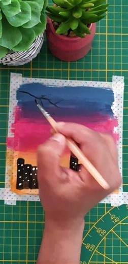 Moody evening cityscape / how to paint dramatic sunset colors 🧡🌙 #acrylicart #tutorial #shorts